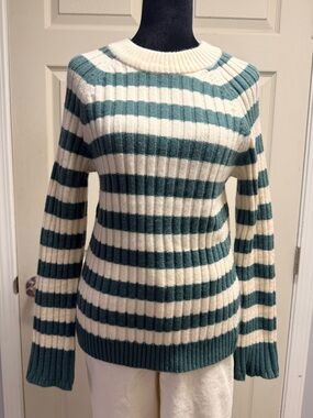 Hem and Thread Medium Green and Cream Striped Sweater